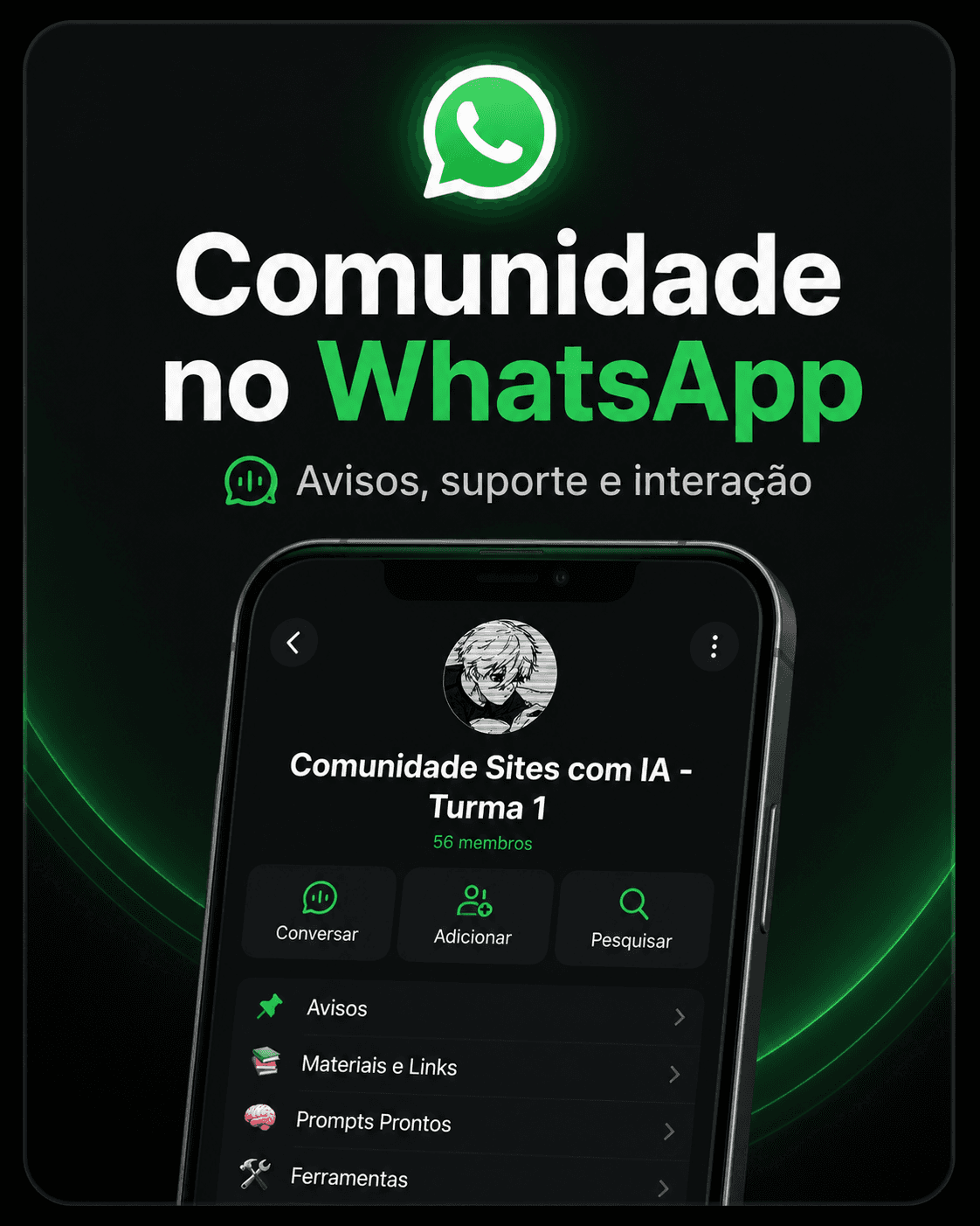 Comunidade dos alunos no WhatsApp — Sites com IA do Zero, Turma 1