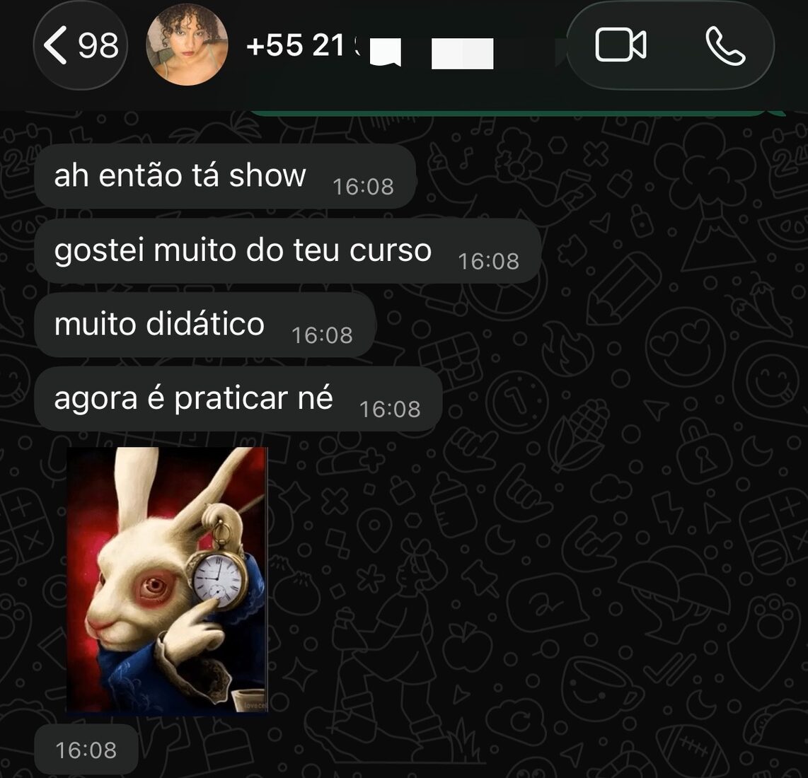 Print real enviado por aluno do curso mostrando venda fechada, site entregue ou conversa com cliente