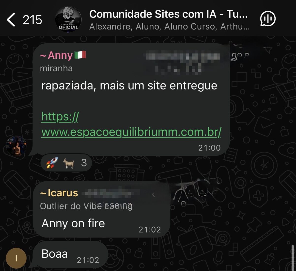 Print real enviado por aluno do curso mostrando venda fechada, site entregue ou conversa com cliente
